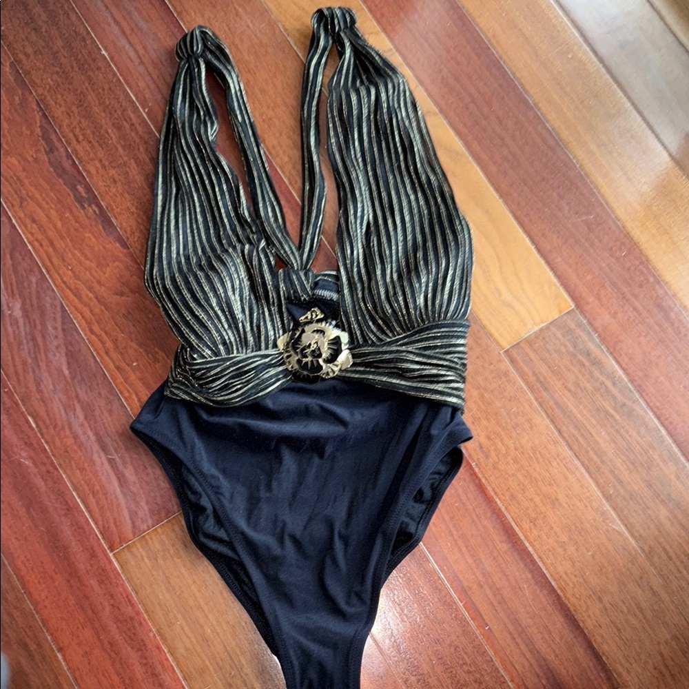 Gottex Black and Gold Striped Swimsuit